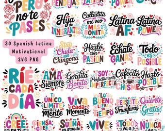 30 Spanish Motivational Quotes SVG Bundle: Inspirational Frases (Digital Download)