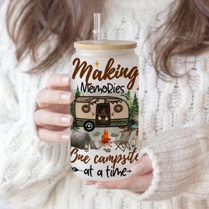 Camping Lover Libbey Glass Can: Summer Campfire Design (PNG File)