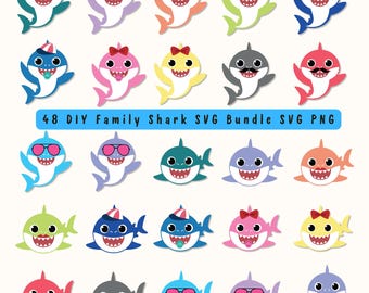 Haaienfamilie SVG-bundel | Leuke clipartontwerpen (digitale download)