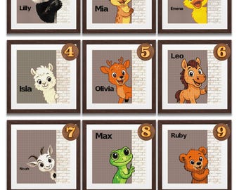 Personalized Baby Name Cross Stitch Pattern | Peekaboo Animal Nursery PDF Chart | Custom Kids Gift | Easy Counted (Digital Download)