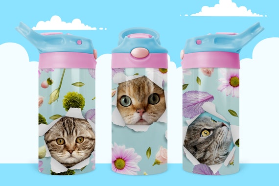 Kids Water Bottle 12 Oz Kid Cat Pets Animals Sublimation Birthday