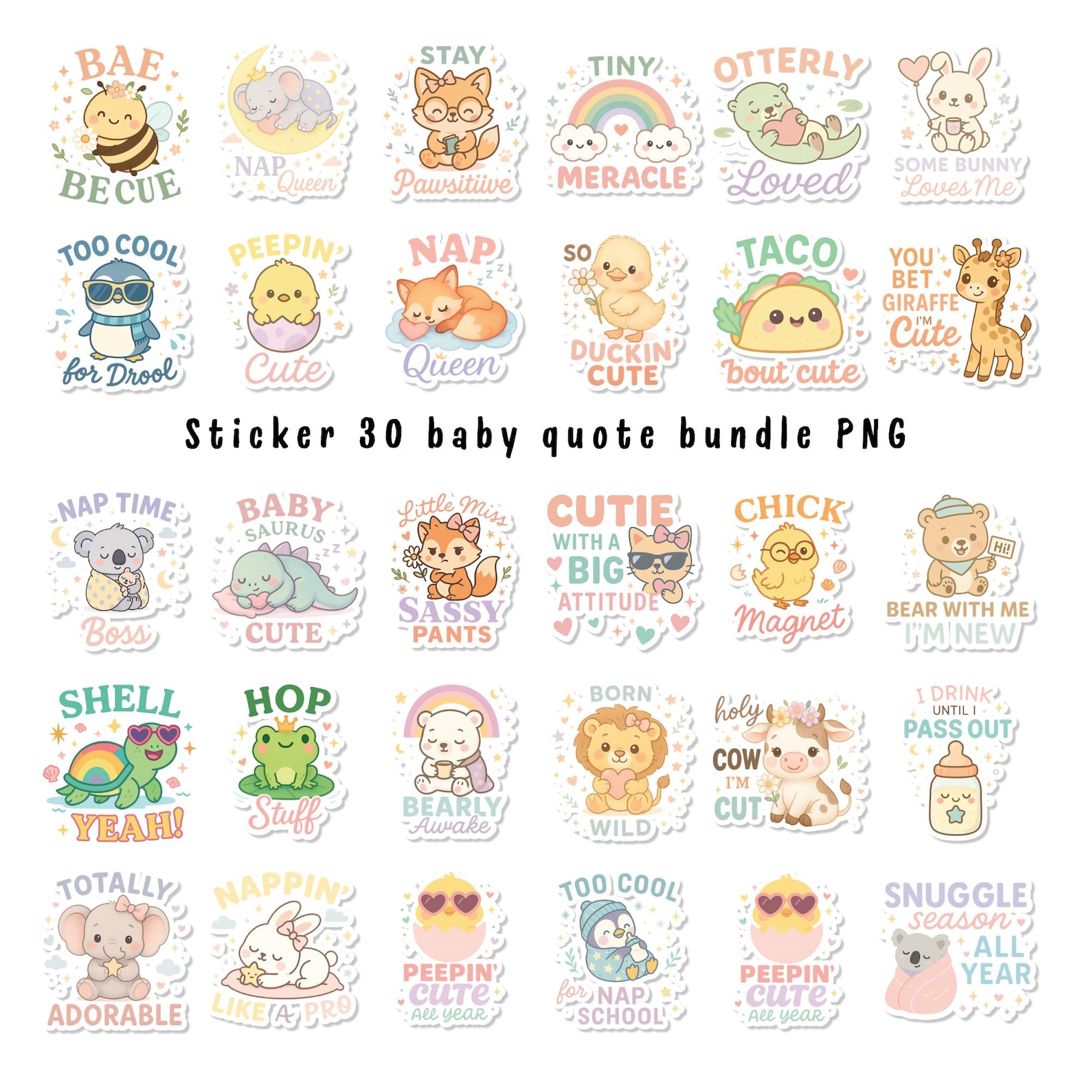 30 Funny Baby Quotes PNG Bundle Animal Pun for Onesies (digital ...