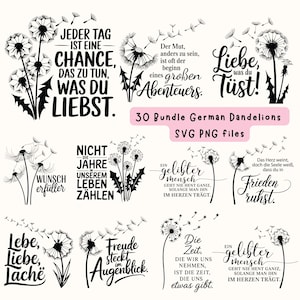 30 German Dandelions SVG Files | Motivational Sayings SVG PNG | Digital Download for Cricut & Silhouette | Floral Clipart Crafting Templates
