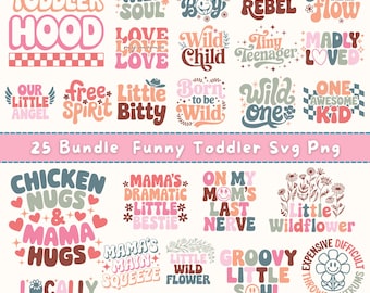 Pacchetto SVG per bambini: 25 divertenti citazioni sui bambini, design retrò (download digitale)