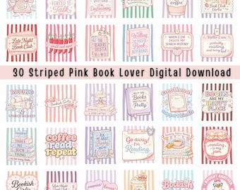 30 Pink Striped Book Lover Bookish Girlie PNG (Digital Download)
