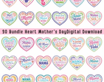 Spanish Heart Mom Bundle 30 Designs SVG PNG – Madre Quotes ( Digital Download )