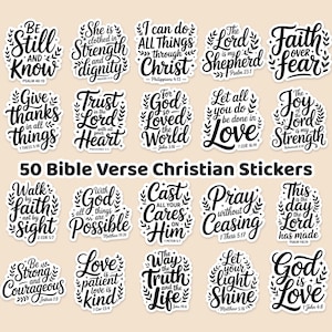 50 pegatinas con versículos bíblicos, citas bíblicas, escrituras cristianas y pegatinas religiosas para planificador (descarga digital)