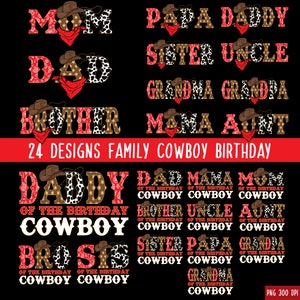 24 Dateien Bundle Kader der Cowboy Familie Passende | Western Retro Birthday Girl Boy Mom Dad Party PNG-Dateien