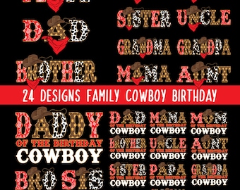 Pacchetto PNG "Cowboy Family Squad": Festa di compleanno in stile western retrò (Download digitale)
