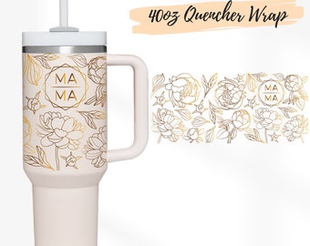 4 Designs 40oz Quencher Stanley tumbler wrap Peony Flower and Leaves Floral | Wildflower cut file SVG | 40oz SVG Cricut Silhouette Template