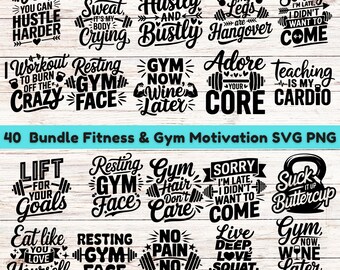 40 Gym Fitness SVG Bundle: Motivational Workout Clipart (Digital Download)