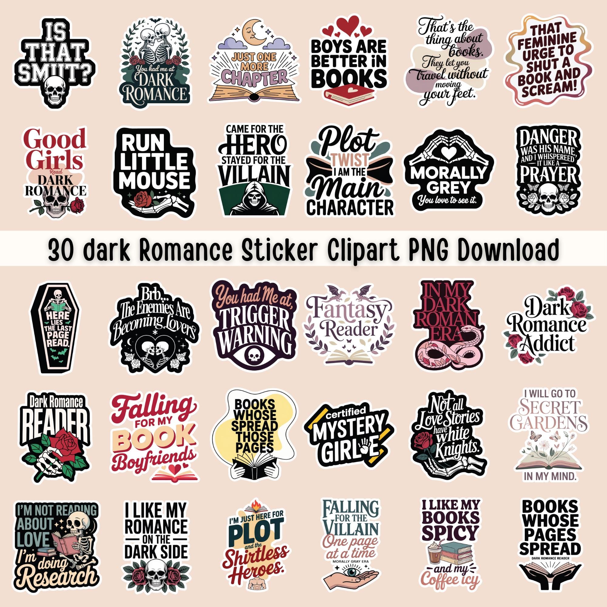 30 Adult Humor Bundle Funny Bookish Quotes Sticker (digital Download ...