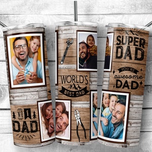 20 25 oz Skinny Tumbler vetro smerigliato Vintage Design Aggiungi le tue foto 4 foto / Regalo per la festa del papà Foto / Super Dad Design PNG