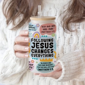 Christian Bible Verse Libbey Glass Tumbler: Boho Groovy Design (PNG)