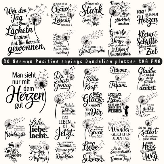 Dandelion German Sayings SVG Bundle: Positive Quotes, Cricut & Silhouette Files (Digital Download)