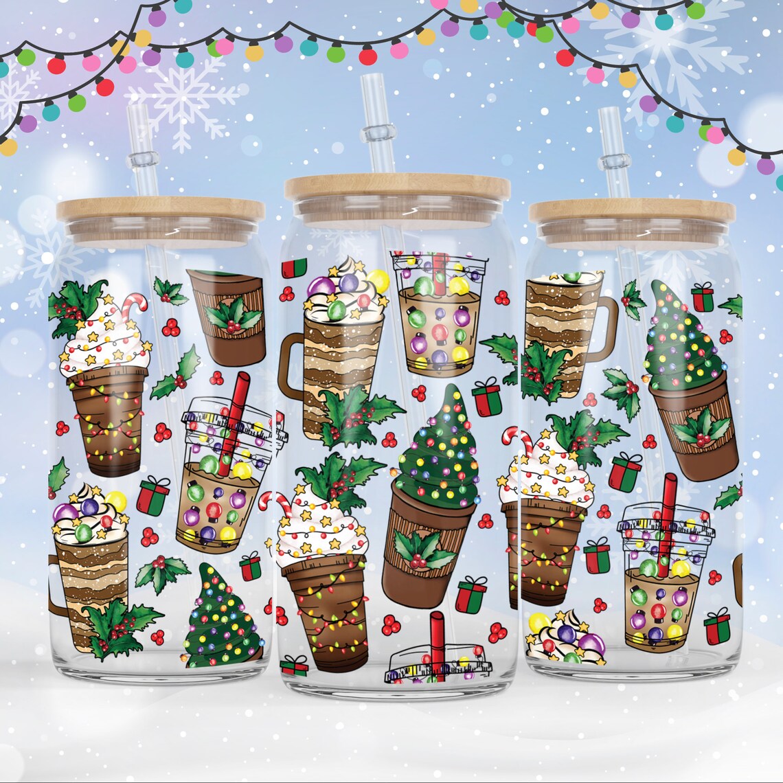 16 Oz Libbey Beer Glass Can Hand Drawn Seamless Christmas Etsy