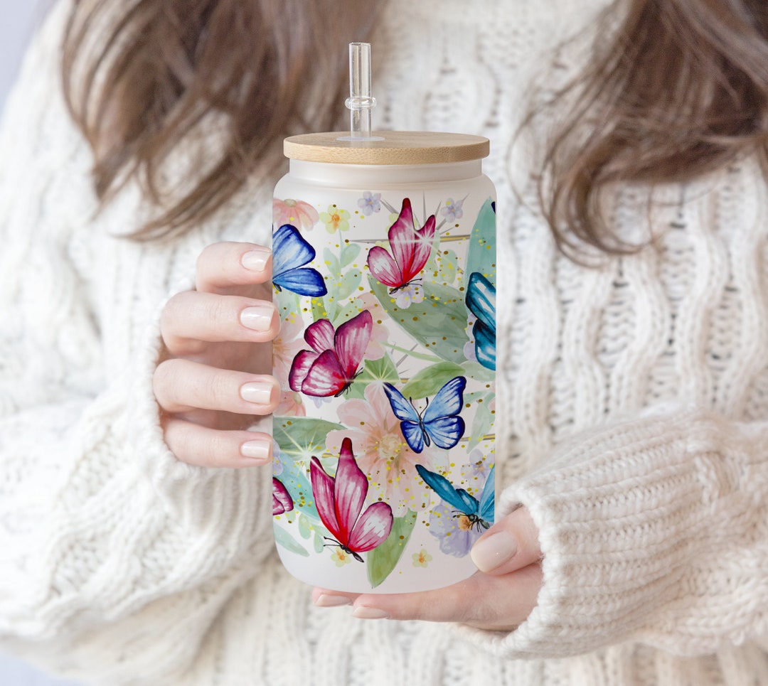3 Files 16 Oz Libbey Glass Can Tumbler Sublimation Design Butterfly ...