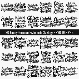 Duitse Erzieherin 30 grappige uitspraken van kleuterjuf | Lustige Erzieherin Sprüche Plotterdatei DXF PNG (digitale download)