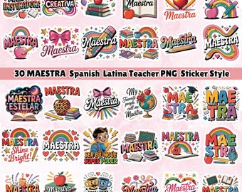 30 Spanish Maestra Clipart Latina Teacher PNG Bundle (Digital Download)