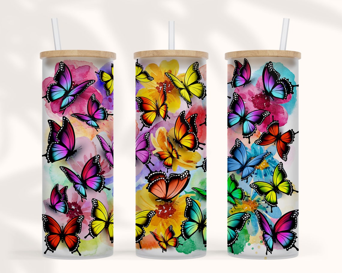 20 25 Oz Libbey Glass Can Sublimation Design Butterfly Etsy