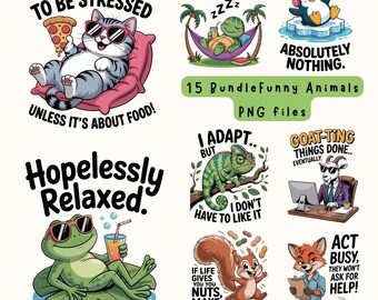Sarcastic Animal PNG Bundle: Funny Quotes, T-Shirt Designs (Digital Download)