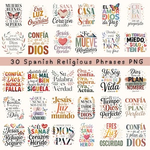 30 のスペイン語聖書詩 PNG バンドル: キリスト教のフレーズ、Frases Cristianas (デジタル ダウンロード)