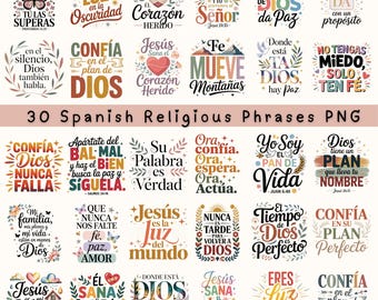 30 Spanish Bible Verse PNG Bundle: Christian Phrases, Frases Cristianas (Digital Download)