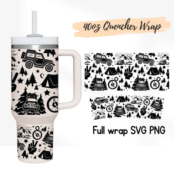 2 Designs 40oz Quencher Stanley tumbler wrap Off Roading Camping Travel Camper | 40 oz SVG Floral | 40oz SVG Cricut Silhouette Template