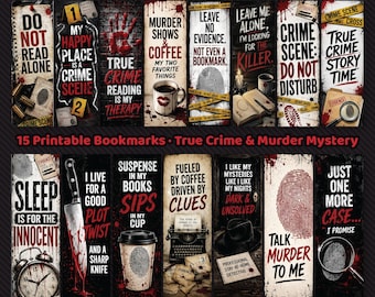 15 True Crime Bookmarks Printable Murder Mystery PNG | Thriller Book Lover Gift Set (Digital Download)
