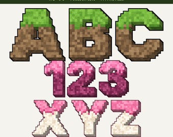 144 Blocky Grass Alphabet PNG Bundle | Mine Letters Gamer Font Letters Numbers | Block Party Birthday Shirt Sublimation (Digital Download)