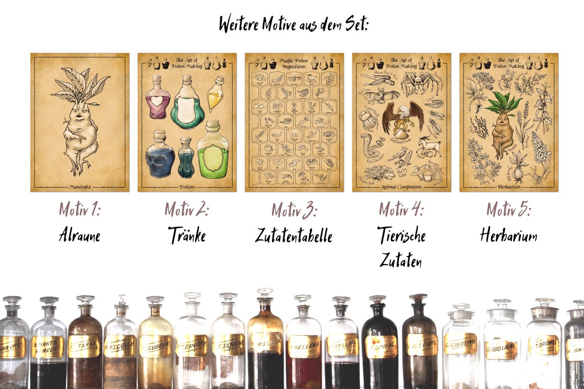 Magic Potion Ingredients Illustration A3 Poster Vintage Etsy UK