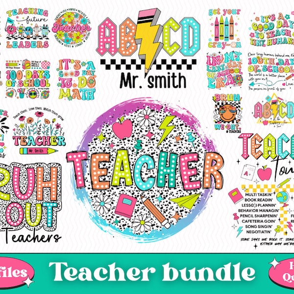 Retro Teacher Bundle, Funny Teacher Png, End of Year Png, ABCD Teacher Tour Png, Teacher Gift, Kindergarten Teacher Png, Elementary School