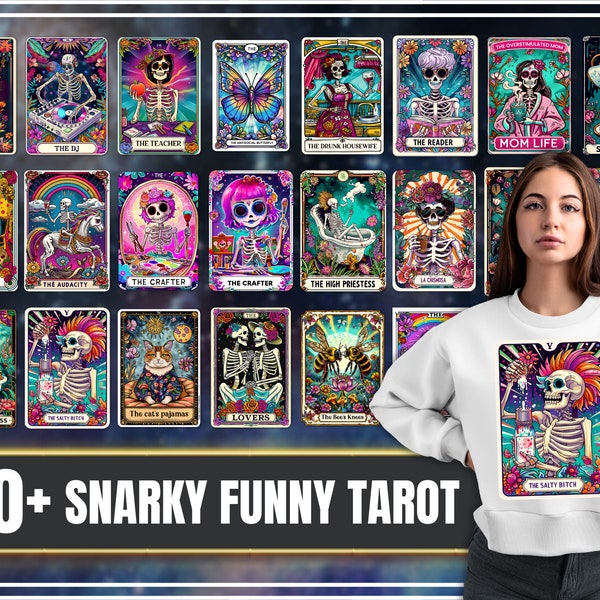 60+ Snarky Funny Tarot Card Bundle, Woman Skeleton Mother Sublimation Design, Witchy Vibes Skull Mama PNG File, Snarky Funny, Digital File