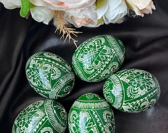 Set 5 Ukrainian pysanky Handmade Painted Wood Easter Egg