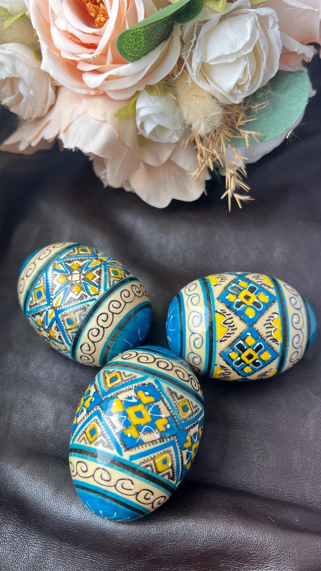 Set of 3 Hand Painted Wooden Pysanky Easter Eggs, Ukrainian Decor - Etsy