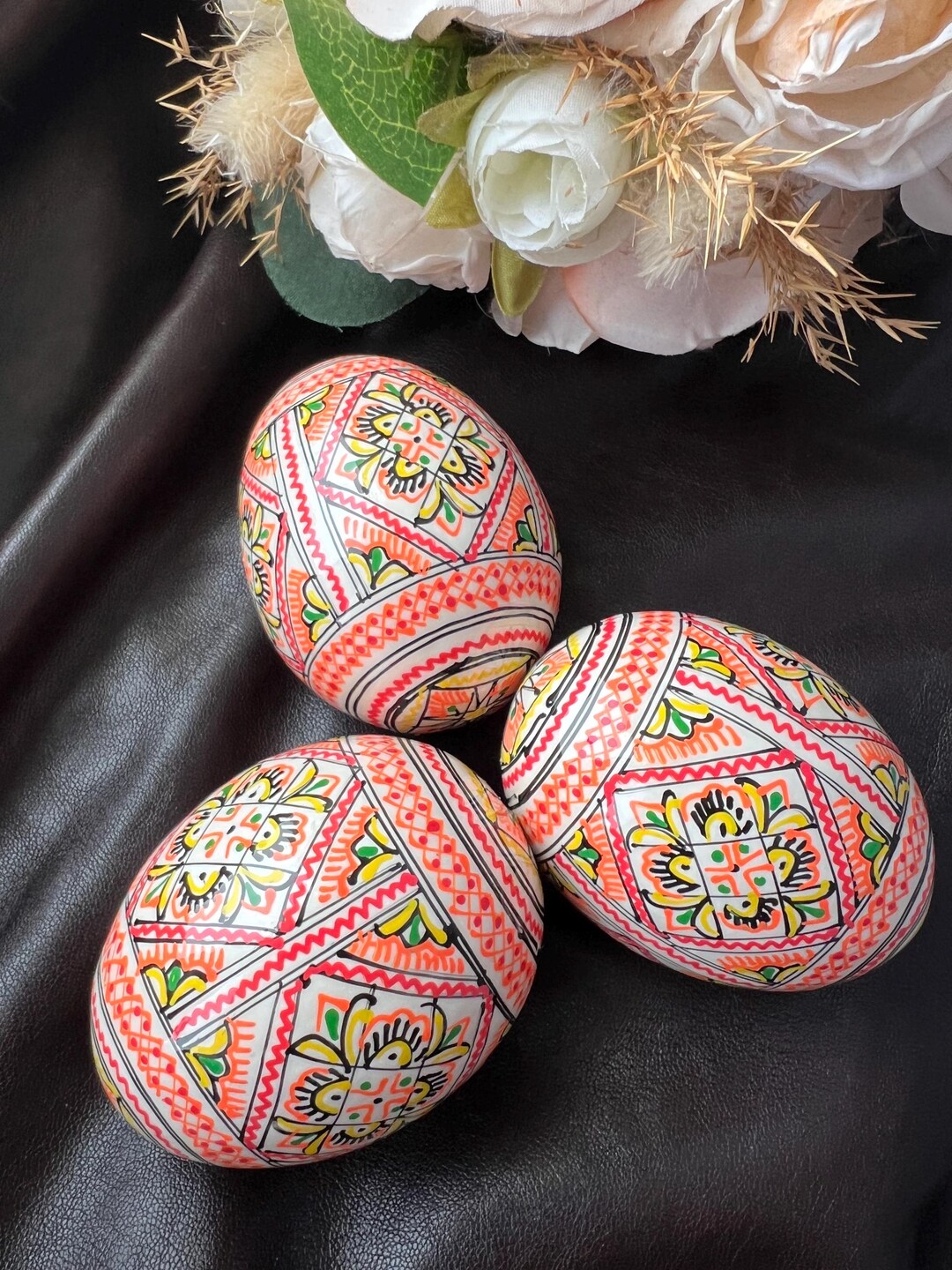 Set of 3 Hand Painted Wooden Pysanky Easter Eggs, Ukrainian Decor - Etsy