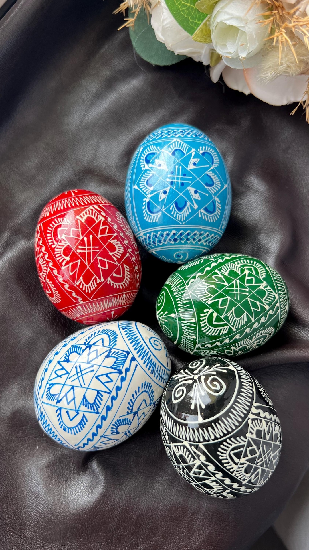 Set of 5 Hand Painted Wooden Pysanky Easter Eggs, Ukrainian Decor - Etsy