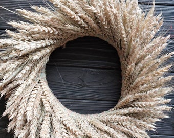 Ghirlanda di grano essiccato fatta a mano, decorazione autunnale naturale