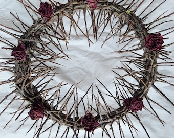Rustic Thorn Crown with Dried Roses: Religious Home Decor