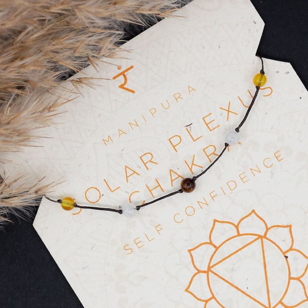 Solar Plexus Chakra crystal bracelet/Tiger Eye/Moonstone/Yellow Agate/Bead bracelet/Spiritual gift/Yoga jewelry/Dainty/Solar plexus crystals