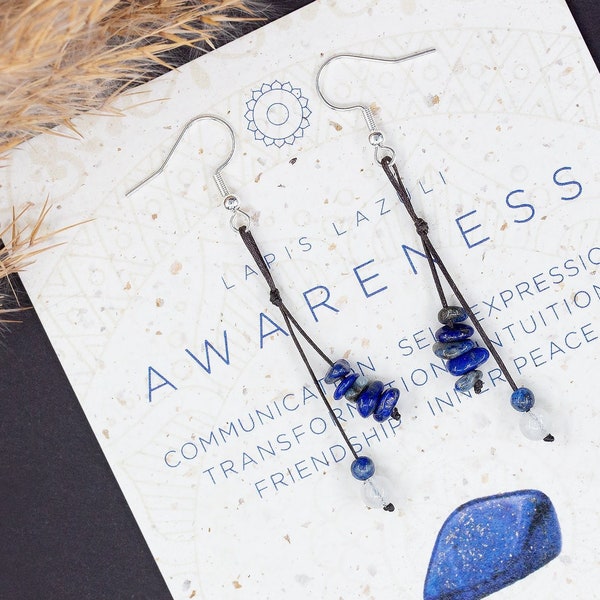 Lapis Lazuli & Moonstone earrings /Blue crystal earrings/Boho dangle earrings/ Hippie jewelry/September/Multi stone/Lapis jewelry/Blue stone