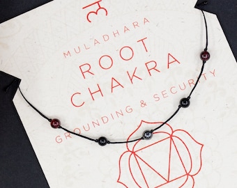 Tobillera Root Chakra/Turmalina negra, granate y hematita/Tobillera de cristal de puesta a tierra/Pulsera de pie de cuerda de chakra raíz/Pulsera de tobillo de cordón simple