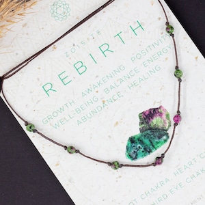 Elegant zoisite ruby necklace /Rebirth/Spiritual jewelry/June stone/Gemini gift idea/Green/Pink crystal necklace/Zoisite crystal/Hippie Boho
