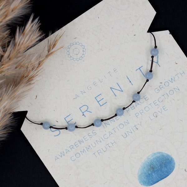 Angelite bracelet/Cord crystal bracelet/Throat Chakra/Angelite jewelry/Bead bracelet/Gift women/Yoga/Spiritual crystal jewelry/Blue/Gemstone