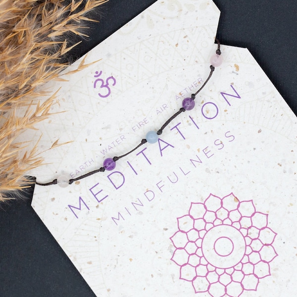 Meditation bracelet /Rose Quartz, Angelite & Amethyst/Reiki/Meditation gift/Mindfulness/Yoga/Healing crystals/Motivational crystal jewelry