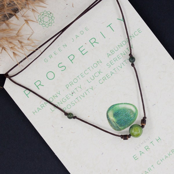Green jade crystal necklace/Heart Chakra crystal/Spiritual jewelry gift/Jade bead necklace rope/Virgo birthstone jewelry/Green jade gemstone