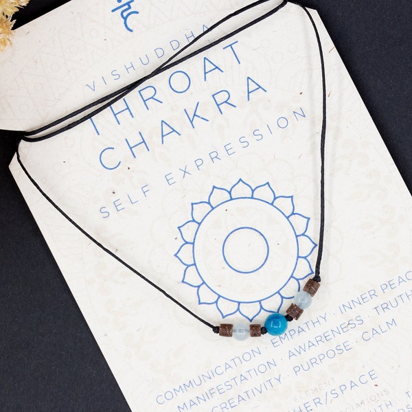 Throat Chakra necklace men/women/Apatite & Aquamarine/Throat Chakra healing crystals/Blue crystal choker/Spiritual jewelry/Gemstone necklace