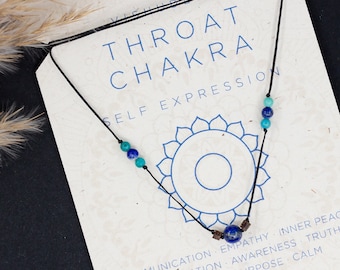 Collar de cristal de Chakra de la garganta/Collar de cuentas de lapislázuli y turquesa/Regalo espiritual para mujeres/Piedra múltiple/Joyería delicada/Piedra preciosa azul/Yoga