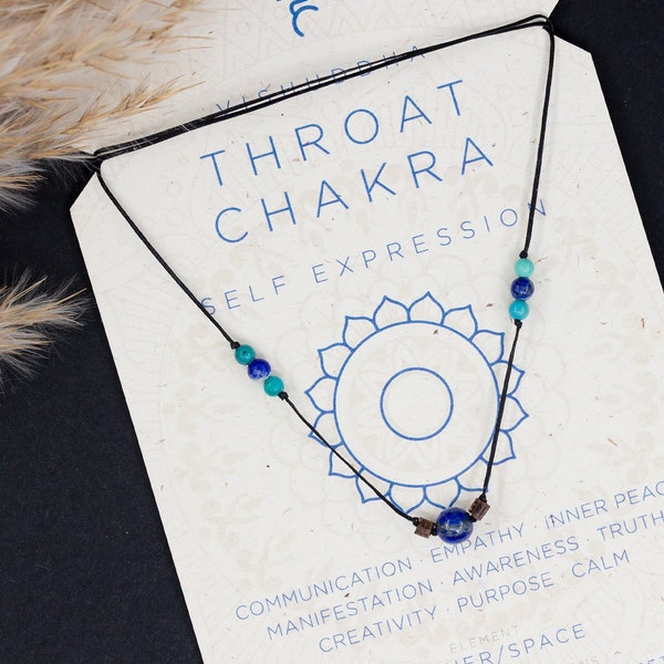 Throat Chakra crystal necklace/Lapis Lazuli & Turquoise beaded necklace/Spiritual gift women/Multi stone/Dainty jewelry/Blue gemstone/Yoga
