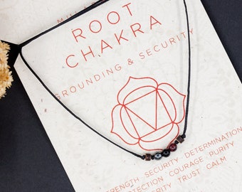 Root Chakra choker men/women/Black tourmaline, garnet & hematite/Protection necklace/Root chakra crystal choker/Simple crystal necklace men